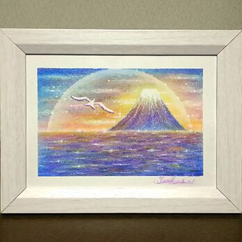 パステルアート　朝焼け空とレインボー・フジ　パステル画原画の画像