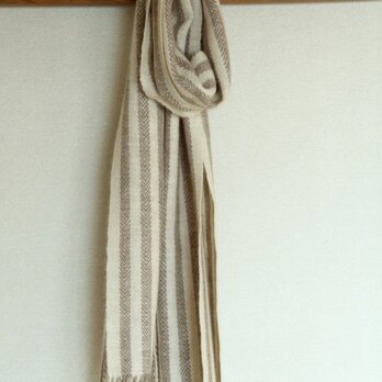 ホームスパン・カシミヤマフラー　ナチュラルカラーヘリンボーン