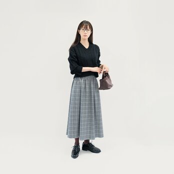 年間使える 頼れるグレンチェック 黒 オフ白 ロングスカート ●TESS●の画像