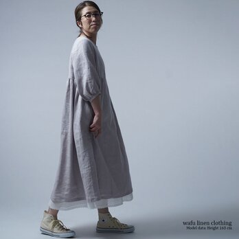 【wafu】Linen Dress サイドギャザー ワンピース / 灰桜(はいざくら) a057b-hzk1の画像