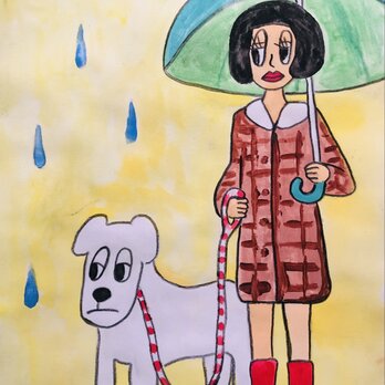雨の日の犬の散歩の画像