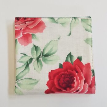 ガーゼのハンカチ 薔薇 レトロ 赤×緑 約23cm角の画像