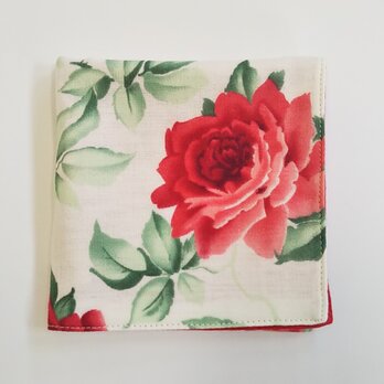 ガーゼのハンカチ 薔薇 レトロ 赤×赤 約23cm角の画像