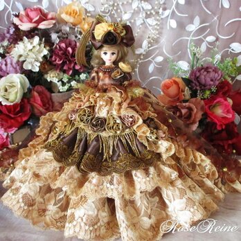 王妃マリーアントワネット 社交界の可憐な花 レオパードロングトレーンドールドレスの画像