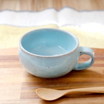 こっくり水色釉薬のざっくりほっこりスープカップ
