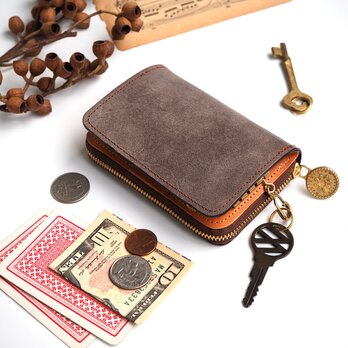 キーウォレット [ 小さい財布 + キーケース ] （ワックスレザー　ダークチョコ） 本革の画像