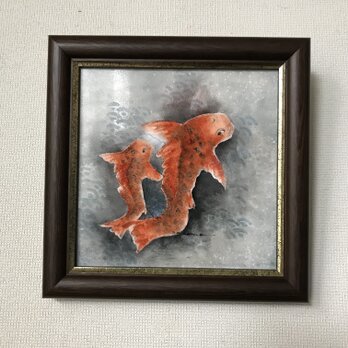 ポーセリン　チャイナペイント　のぼり鯉　絵皿の画像