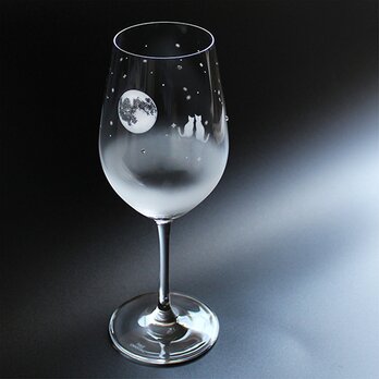 【一緒に見る『満月』の夜空 / ワイングラス】猫モチーフのワイングラス　★名入れ加工対応品（有料）の画像