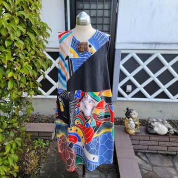 着物リメイク　手作り　旗　バルーン　ジャンパースカートの画像