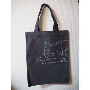 送料無料/猫絵バッグ・ひっかき猫チャコールの画像