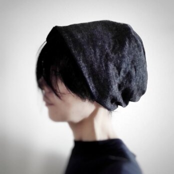 ターバンな帽子　デニム+黒　送料無料の画像