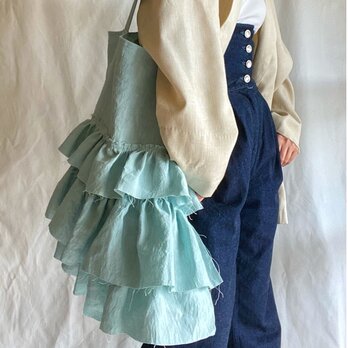 European linen big frill bag (mint blue)の画像