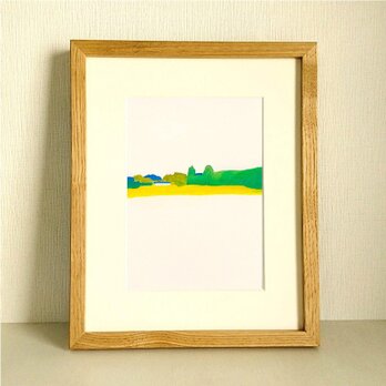 【リビングに小さな春景色】原画「菜の花の咲く季節」※無垢の栗材額縁入り｜イラスト・風景画・水彩