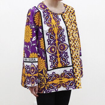 カンガのブラウス 長袖（ フラワー ）アフリカ布 服 カンガ服