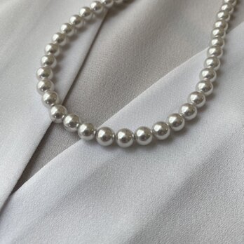 夏も惜しみなく！ライトシルバーグレー6ｍｍ Pearls Necklaces　パールネックレス40.5ｃｍの画像