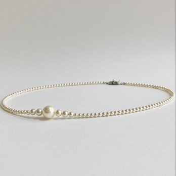 貝パールデザインネックレス/3x10mm約43cm/ホワイトベージュ/R/made in japan