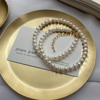 Pearls Necklaces:普段使いの淡水パールネックレス　ホワイトパールポテト長さ38～45cmの画像