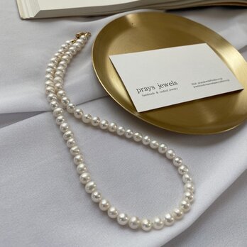 Pearls Necklaces:普段使いの淡水パールネックレス　ホワイトパールポテト長さ39cmの画像