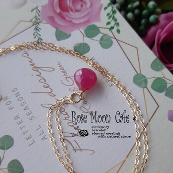 優しい春色♪宝石質ピンクサファイアマロンカットひと粒ネックレス　k14gf　ネックレス付の画像