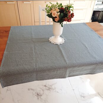 洗い込まれたアンティーク風ラミーリネンのテーブルクロス 100cm×100cm サックスグレーの画像