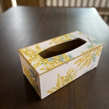 [floret pattern cartonnage] ミモザ生地のティッシュケース（鼻セレブサイズ）の画像