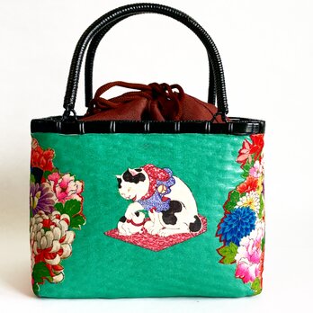 ラスト1個☆ 一閑張りバッグ中袋付き　『猫と花シリーズ』　浮世絵仕上げの画像