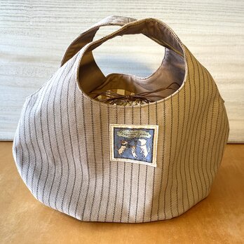 SALE kororin bag大 巾着付きピンストライプ・ベージュの画像