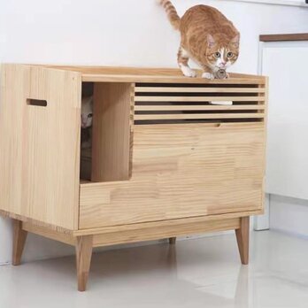 オーダーメイド 職人手作り 猫のおうち 猫ベッド 猫用 ペット用品 おうち時間 猫家具 天然木 無垢材 木目 木製 LR2018の画像