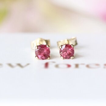 宝石質ルビーの一粒ピアス｜3mm 小粒 上品 14Kgf オフィス 7月誕生石 スタッドピアス