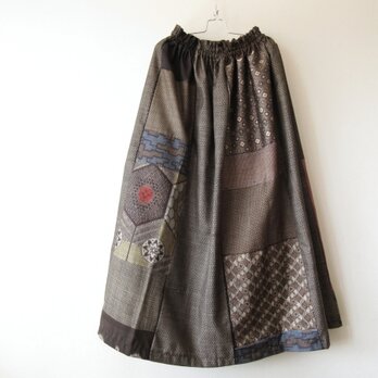 ☆大島紬パッチワークロングスカート☆ブラウン系♪/32ks25