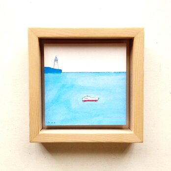 原画「静かな海」水彩イラスト　※木製額縁入りの画像