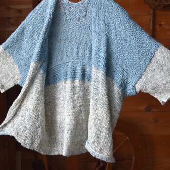 手紡ぎコットンとリネンで編んだ春夏カーディガンの画像