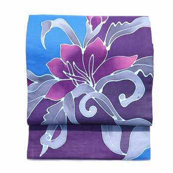 麻布手描きバティック南国風花柄名古屋帯の画像