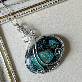 silverターコイズクリソコラ❅ワイヤーアートペンダントトップ☆