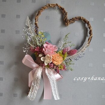【母の日2022】ピンクローズのハートのブーケwreath