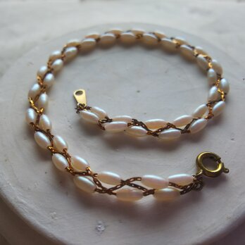 ヴィンテージ　Rice pearl chain bracelet　20㎝の画像