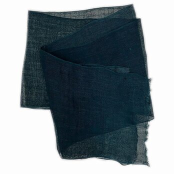 kaya0048f　麻布　蚊帳の解き 140cm　藍とキハダ染 色褪せあり 古布 古裂 藍染 ボロ襤褸の画像