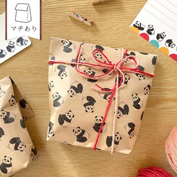 パンダのギフトバッグ〈5枚入〉マチあり紙袋 ペーパーバッグ ラッピング袋 動物 可愛い クリスマスギフト バレンタインの画像