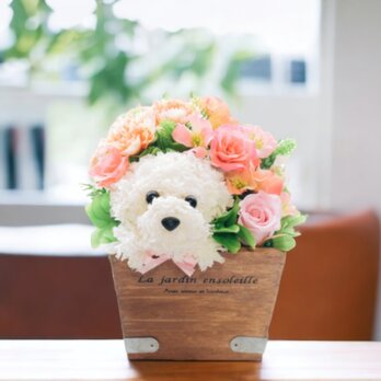 花畑の犬【ピンク】プリザーブドフラワー　カーネーションの犬　母の日　犬　花　の画像