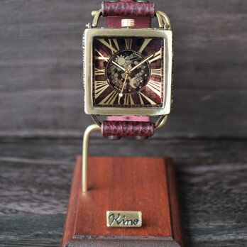 チェンジワールド スクエア　Lサイズ　ワインブラウン 手作り腕時計の画像