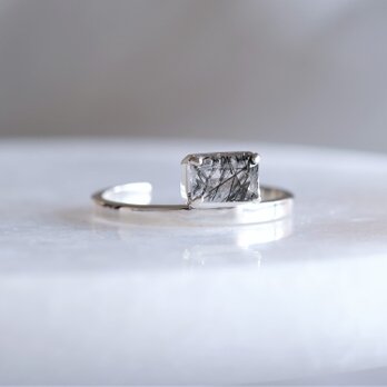 Rectangle ring　ブラックルチルクォーツ　天然石シルバーリング　silver925の画像