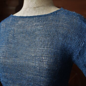 手績み麻糸で編んだプ春夏ルオーバーの画像