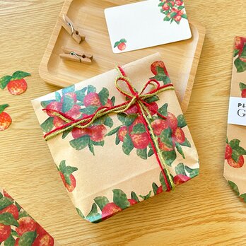 ヒメリンゴのギフトバッグ 5枚入 マチあり紙袋 ペーパーバッグ ラッピング袋 果物 林檎 クリスマス おしゃれ かわいいの画像