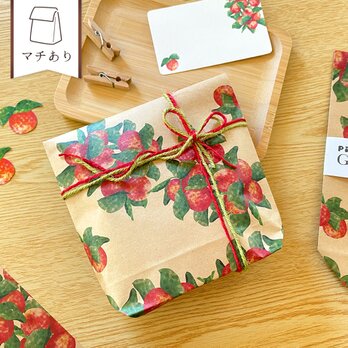 ヒメリンゴのギフトバッグ〈5枚入〉マチあり紙袋 ペーパーバッグ ラッピング袋 林檎 かわいい クリスマス バレンタインの画像