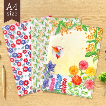 お花のクリアファイル3枚セット〈A4サイズ〉アネモネ｜金木犀｜花とハチドリ 書類整理 クリアホルダー おしゃれ 可愛いの画像