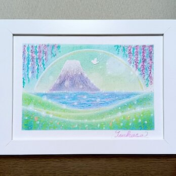 パステルアート　藤と富士　パステル画原画