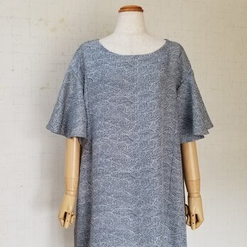 30%off 大きいサイズ　着物リメイク　フレアースリーブワンピース