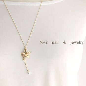 ◇送料無料◇jasmine flower＆pearl　ロング ネックレス　　ネックレスの画像