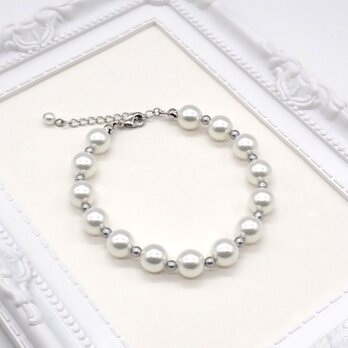 ８㎜パールブレスレット③【ホワイト＆ライトグレー／ナチュラル＆ベージュ】