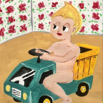 おもちゃのトラックに乗るベイビーの画像